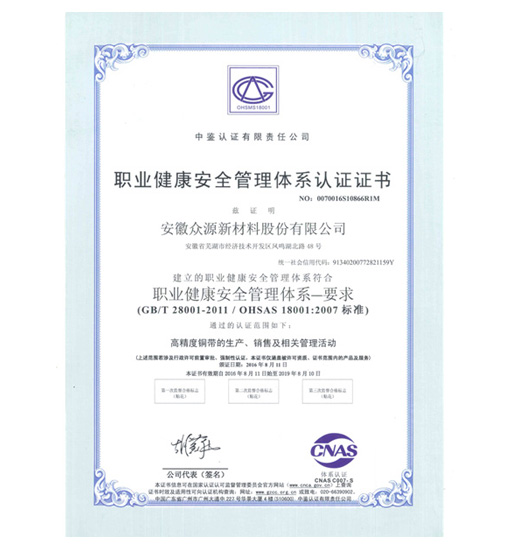 衆源-職業健康安全管理體系證書